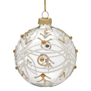 Christabelle Box of 6 Clear Glass Baubles with Glitter Swirls and Gold Pearls