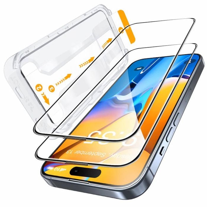 Tough On iPhone 15 Tempered Glass Screen Protector 2 Pack with Installation Kit