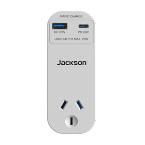 Jackson 30W White 1 Outlet USB-C Wall Adaptor Plus 1.5m Black USB-C To C TPE Cable with Velcro Wrap - Bundle Pack