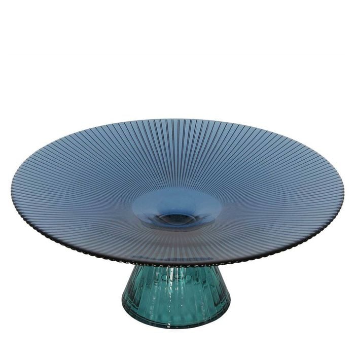 Belle Morello Footed Glass Bowl Round 33x1.5cm - Blue