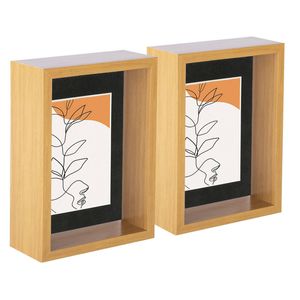 Nicola Spring 3d Deep Box Photo Frames - 5 X 7" With 4 X 6" Mount - Light Wood - Pack Of 5
