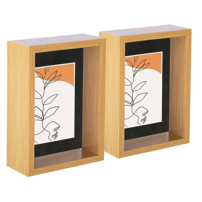 Nicola Spring 3d Deep Box Photo Frames - 5 X 7" With 4 X 6" Mount - Light Wood - Pack Of 5
