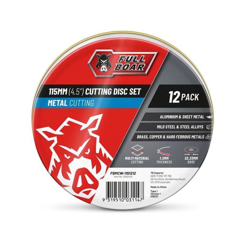 Full Boar 115mm (4.5") x 1.2 x 22.23mm Metal Cutting Disc - 12 Pack