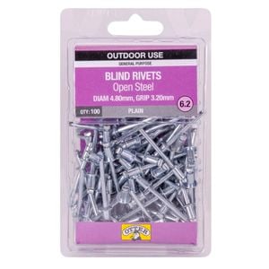 Otter 4.8 x 3.2mm Open Steel Blind Rivets - 100 Pack