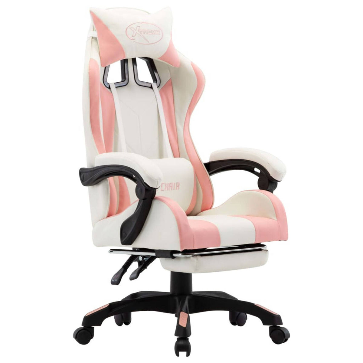 vidaXL Racing Chair with Footrest Pink and White Faux Leather ...