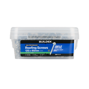 Buildex 12G x 65mm Class 3 Roofing Screws with Seal - 500 Pack