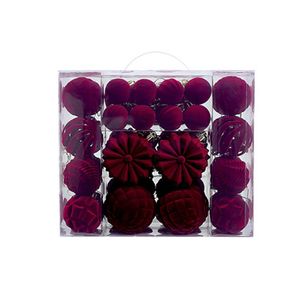 Catzon 48 Pcs Velvet Christmas Balls Flocked Shatterproof Baubles for Holiday Wedding Party-Wine Red
