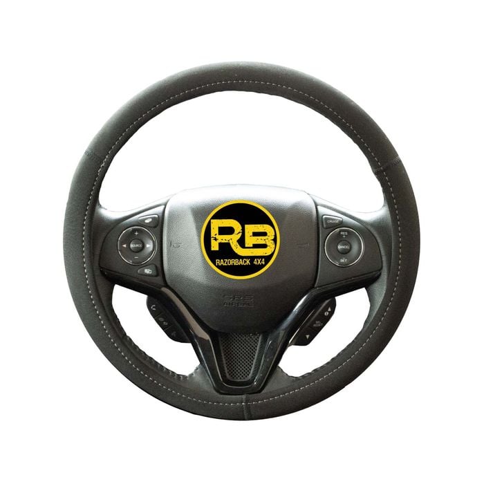 Razorback 4x4 Universal Neoprene Steering Wheel Cover - Black With Charcoal Stitching