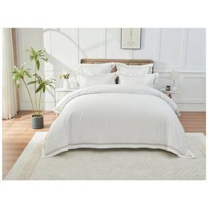 Grosvenor House 500TC Hotel Embroidered Quilt Set King White W/ Taupe