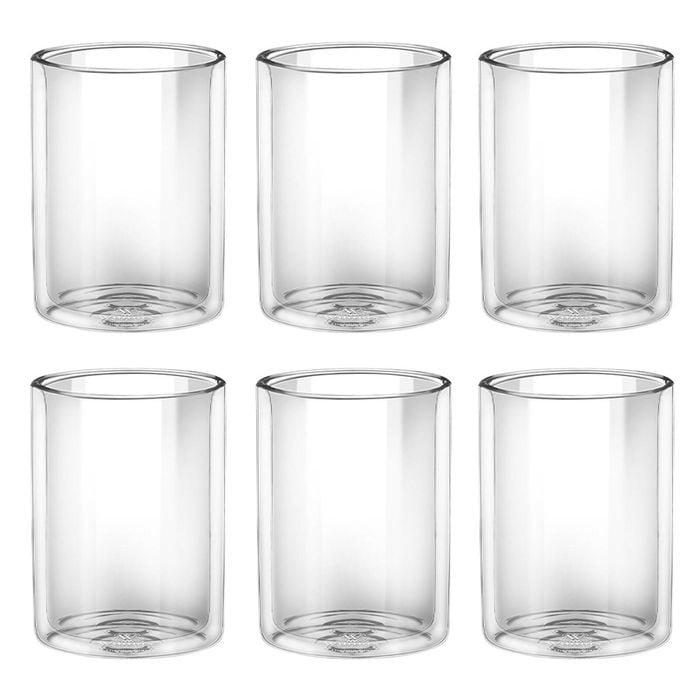6pc Wilmax England Thermo 100ml Straight Double Wall Glass Cup - Clear