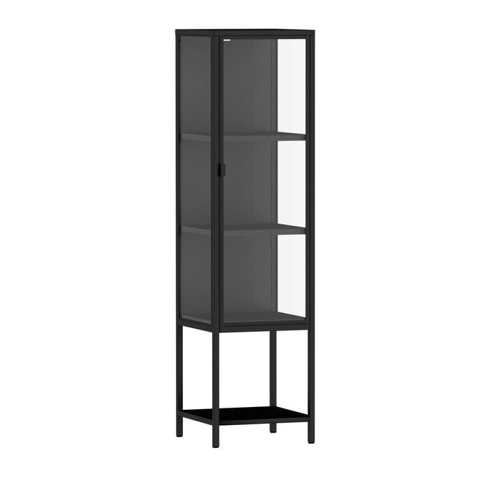 Stacked 4-Tier Steel Frame Glass Display Cabinet Black