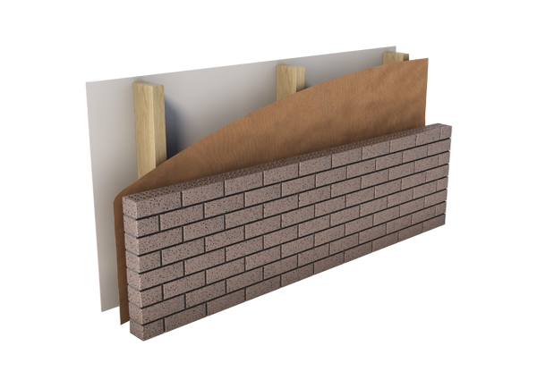 Rendering of wall showing bricks, insulation and inside wall panel