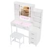 Ufurniture LED Vanity Desk with 5 Drawers & 3 Open Shelves Glass Desktop Power Outlet