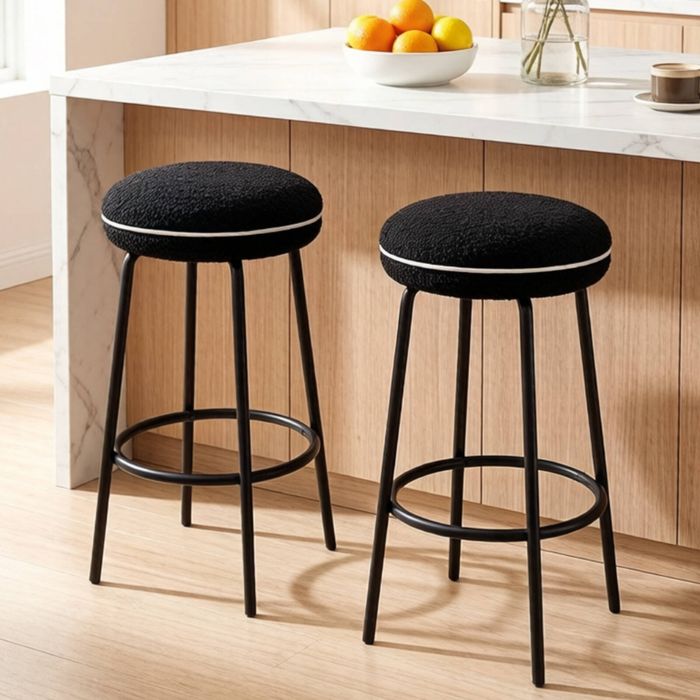 BRIBRION Bar Stools Set of 2 Modern Counter Kitchen Island Boucle Black