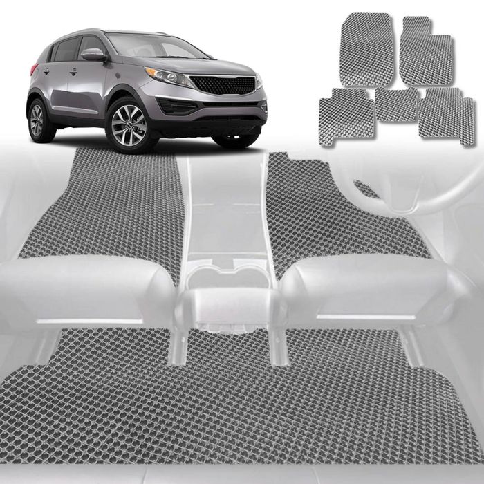 6D Diamond Car Floor Mats for Kia Sportage 2010-2015-Full Set-Grey-Outback GT