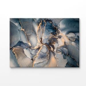 Blue & Gold Abstract Print 100% Australian Made 75x50cm (Stretched Canvas)