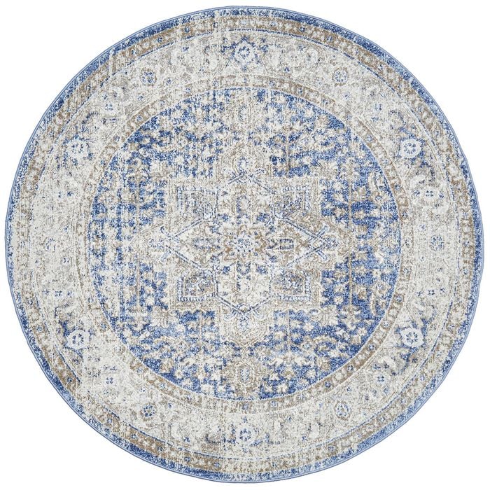 The Rug Connection Estate Hugo Blue 200x200cm - Medium Round Transitional Pet Friendly Indoor Rug