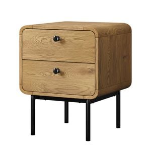 Oikiture Bedside Table 2 Drawers Side Table Bedroom Nightstand Metal Natural