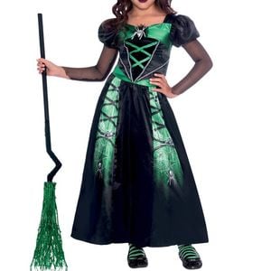 Cute Black And Green Spider Witch Girls Halloween Costume - 3-4