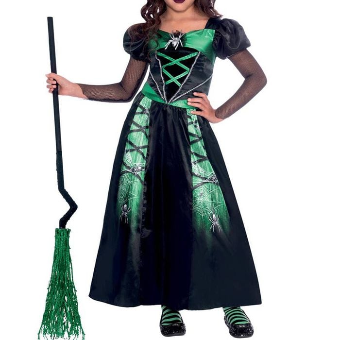 Cute Black And Green Spider Witch Girls Halloween Costume - 3-4