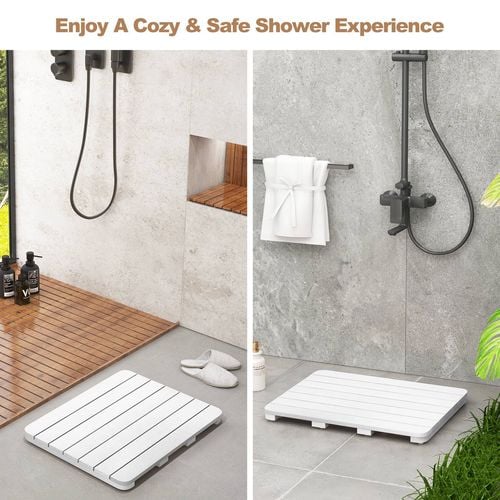 Costway Wooden Bath Mat 60cm x 49cm Non-Slip Bathroom Spa Shower Mat ...