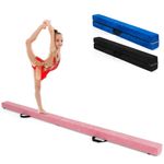 Costway 7FT Gymnastic Floor Balance Beam w/Handles/Wood Base Pink