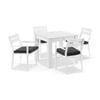 Hugo Outdoor 4 Seater Ceramic/aluminium Dining Table White With Santorini Chairs & Denim Grey Cushions