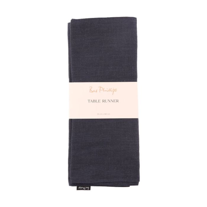 Bas Phillips Linen Tencel Table Runner Kitchen Textile Navy MED 35x180cm