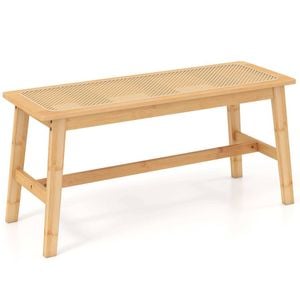 Costway Bamboo Dining Bench Chair Pvc Rattan Farmhouse Bedside Seat