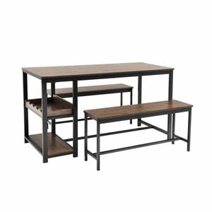 Costway 3pcs Dining Table Benches Set w/Storage Shelf