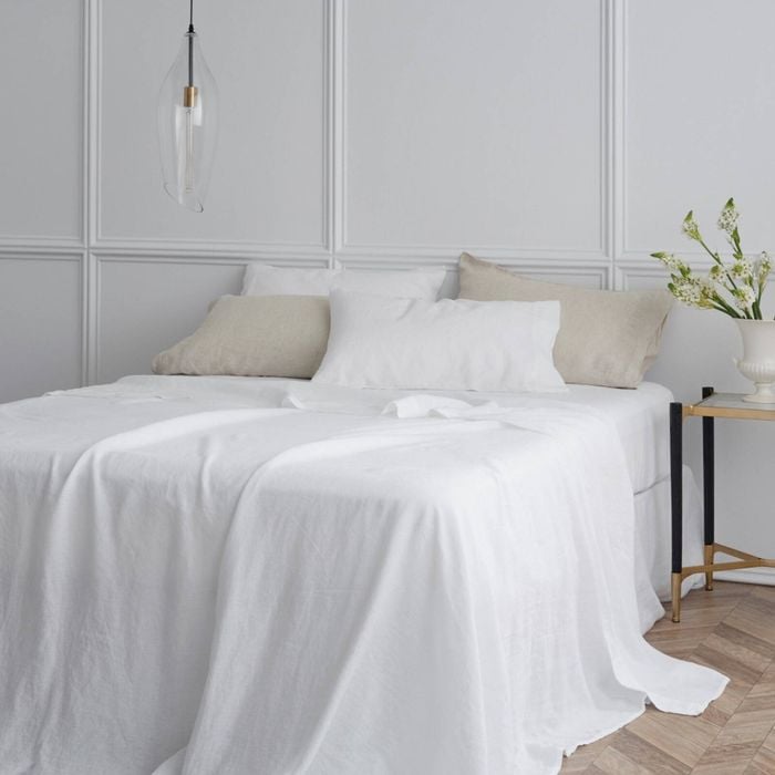 Bedding Co. Sheet Set 100% French Flax Linen Soft White Single