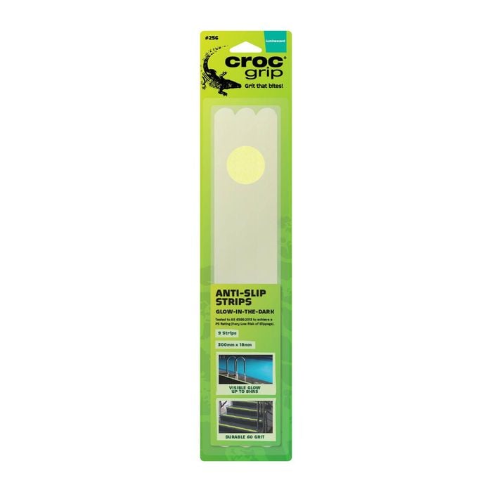Croc Grip 300 x 18mm Glow-In-The-Dark Step Strips - 9 Pack