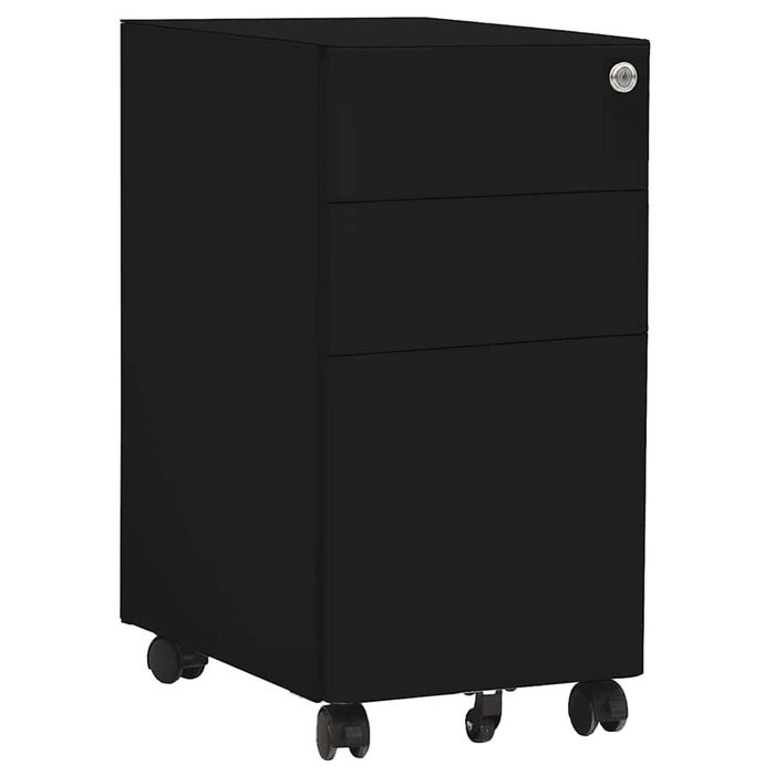 vidaXL Mobile File Cabinet Wheeled Chest of Drawers Office Storage Black Steel