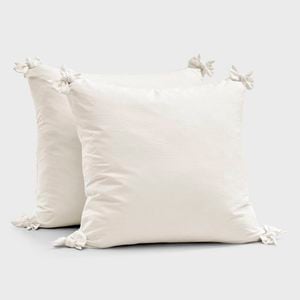 Dreamaker Bonnie Washed Cotton European Pillowcase With Bows Twin Pack White 65x65cm