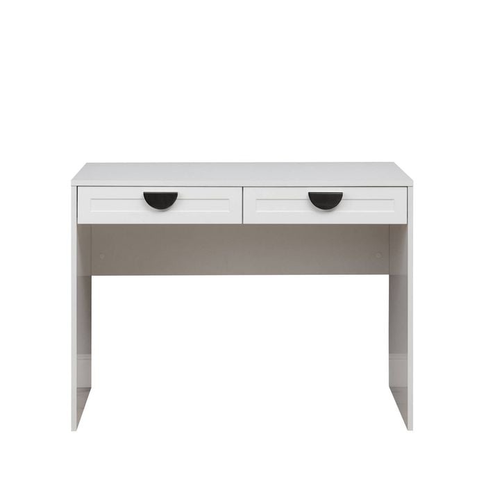 European Cabinetry White Hampton Half Moon Black Handles Odessa Desk
