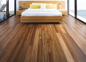 Timber flooring in a bedroom.