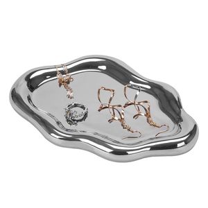 Catzon Ceramic Jewelry Tray For Ring Key Trinket Cloud Shape Small Plate-silver