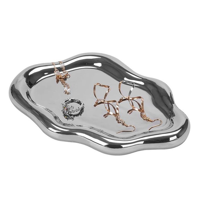 Catzon Ceramic Jewelry Tray For Ring Key Trinket Cloud Shape Small Plate-silver