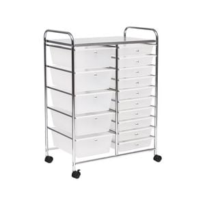 Costway 15-Drawer Storage Trolley Cart Filing Cabinet Clear