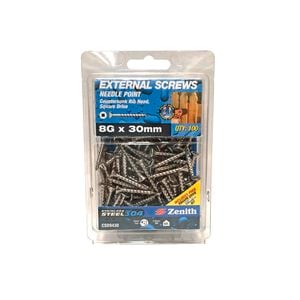 Zenith 8G x 30mm Stainless Steel 304 Square Drive External Screw - 100 Pack