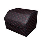 SOGA Leather Car Boot Collapsible Foldable Trunk Cargo Organizer Portable Storage Box Black/Red Stitch Medium