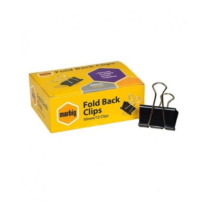Marbig Fold Back Clips 12/box (Black) (50mm)