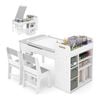 Costway Kids Art Table & 2 Chairs W/paper Roll Craft Activity Drawing Desk Grey
