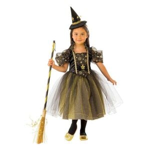 Golden Star Witch Kids Halloween Halloween Costume with Glitter Dress and Hat, 8-10-YRS