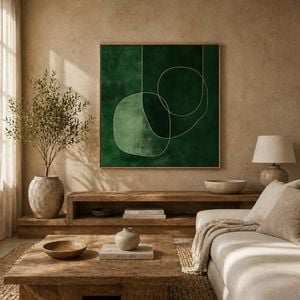 Emerald Balance - Framed Abstract Green Canvas Art (100x100cm)