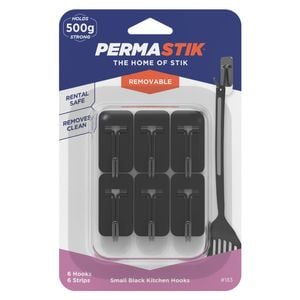 Permastik Small Matte Black Kitchen Hooks - 6 Pack