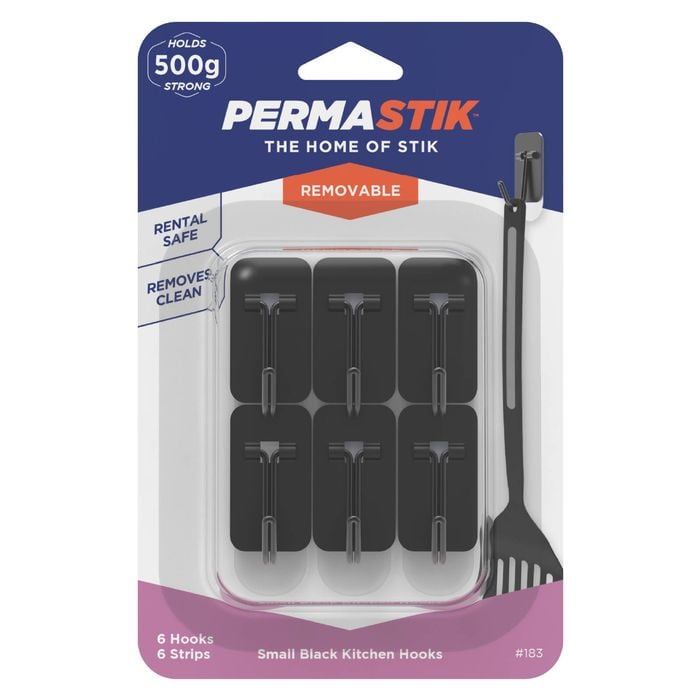 Permastik Small Matte Black Kitchen Hooks - 6 Pack
