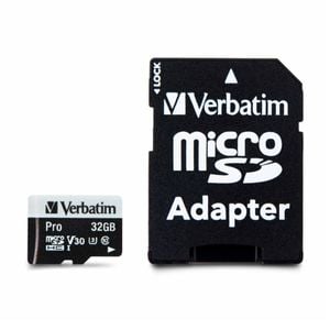 VERBATIM Pro Micro SDHC Card (Class 10 UHS-I U3) w/ Adaptor 32GB