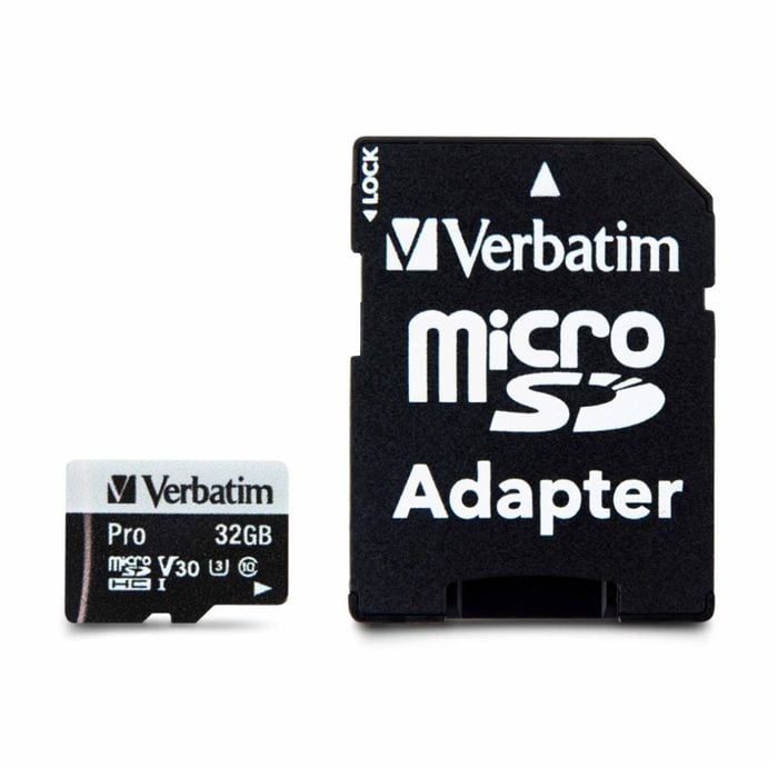VERBATIM Pro Micro SDHC Card (Class 10 UHS-I U3) w/ Adaptor 32GB