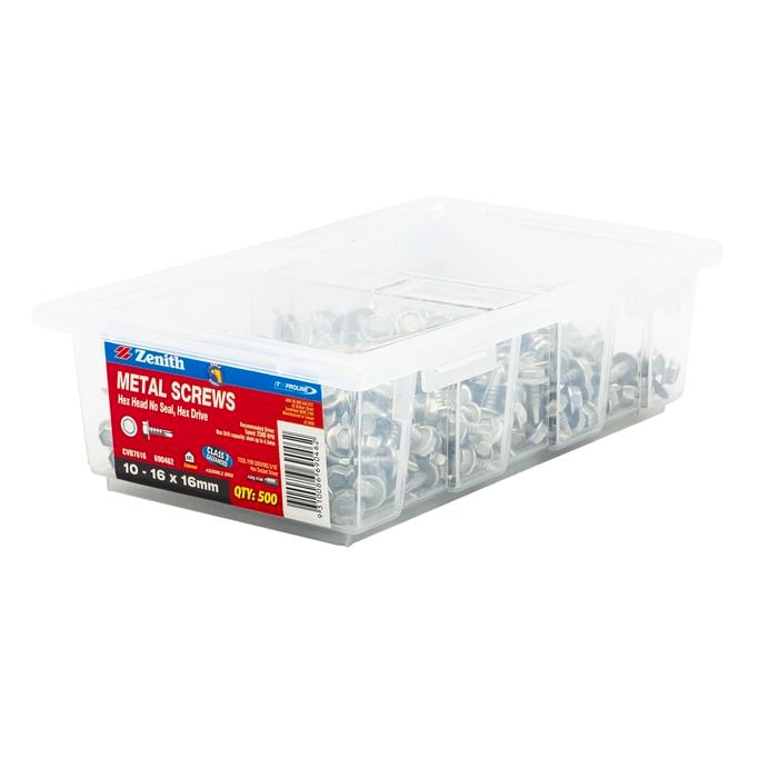 Zenith 10 - 16 x 16mm Galvanised Hex Head Metal Screws - 500 Pack